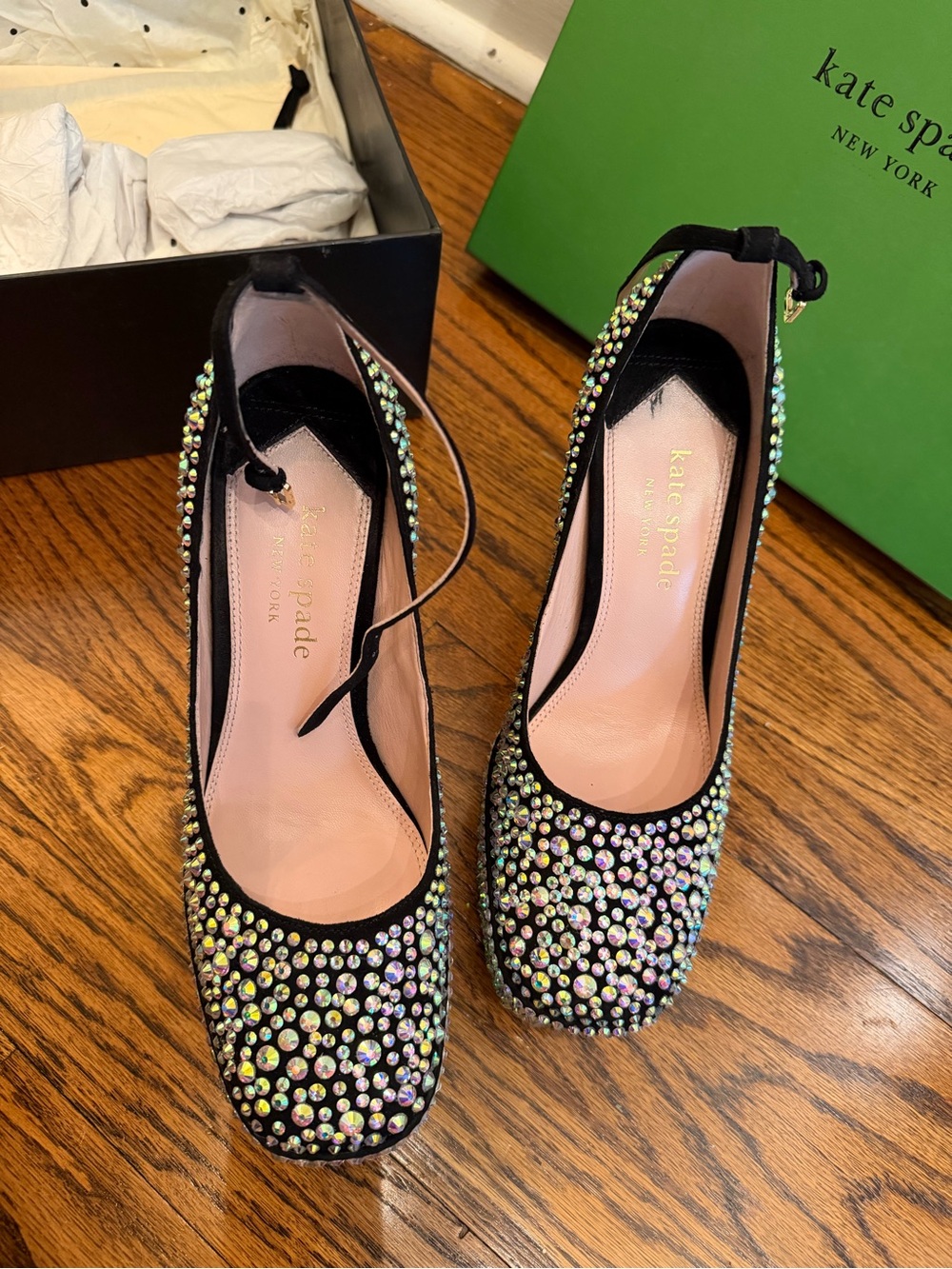kate spade Gia Pave Black Crystal Platform Block Heel Pumps - Picture 2 of 7